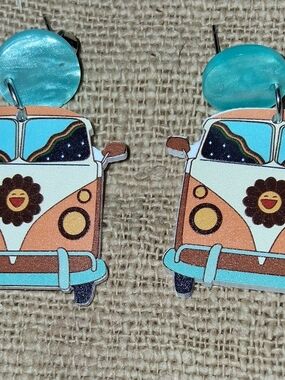 Retro Van Drop Earrings in Turquoise and Peach